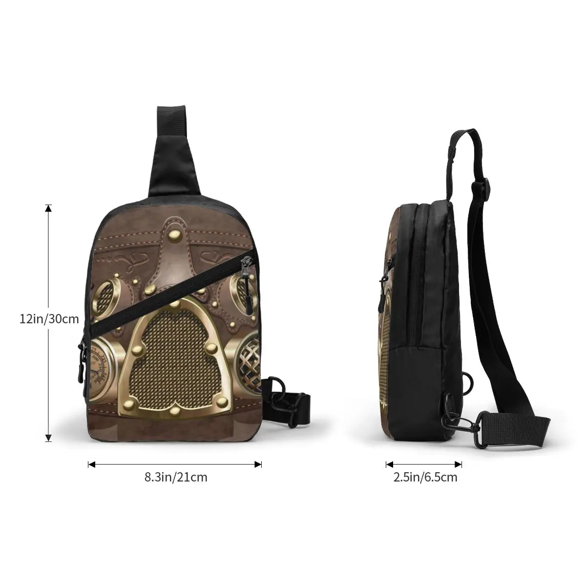 Sling de couro Steampunk Crossbody Peito para homens, Cool Pilot Air Fighter Capacete, mochila de ombro para acampar, ciclismo