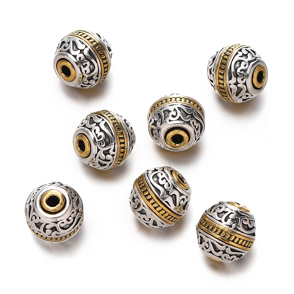 5 teile/los Runde Zylinder Nepalesischen Buddhistischen Tibetischen Silber/Gold Farbe Metall Lose Perlen Für Schmuck Machen DIY Armband