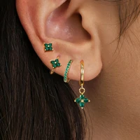 4pcs Fashion Cubic Zirconia Flower Hoop Earrings Set 18K Gold Plated Stainless Steel Stud Earring Piercing Jewelry aretes mujer - Image 2