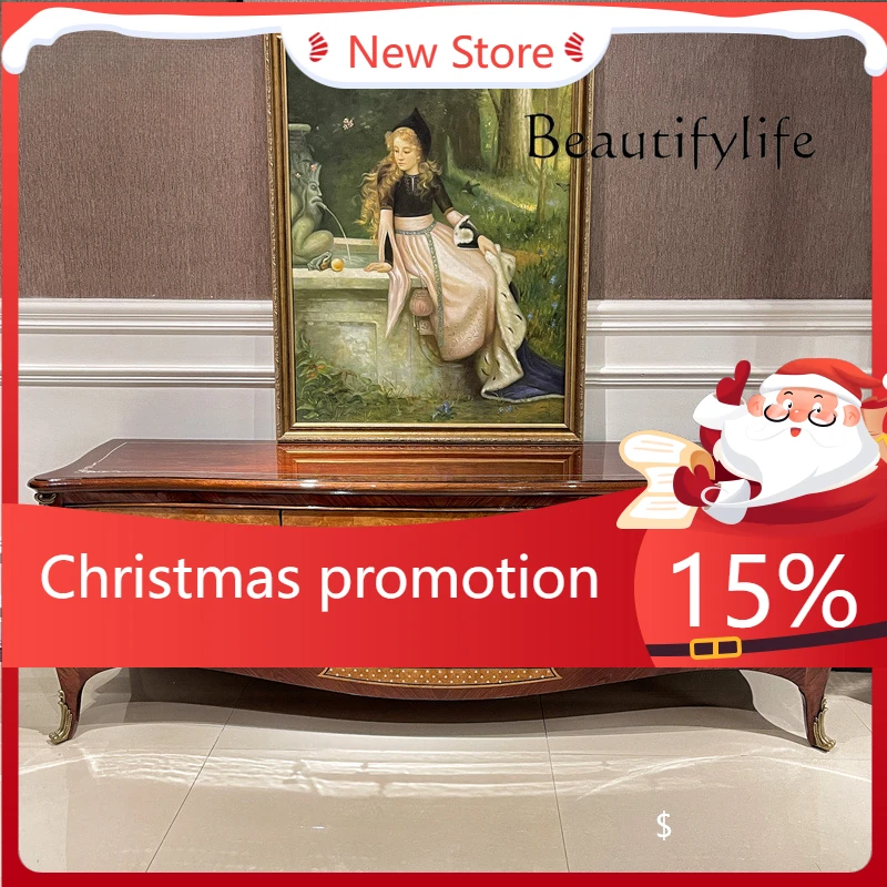 

European Mahogany Solid Wood TV Cabinet Living Room 1.9 Meters Video Cabinet Villa Mansion Small Apartment X