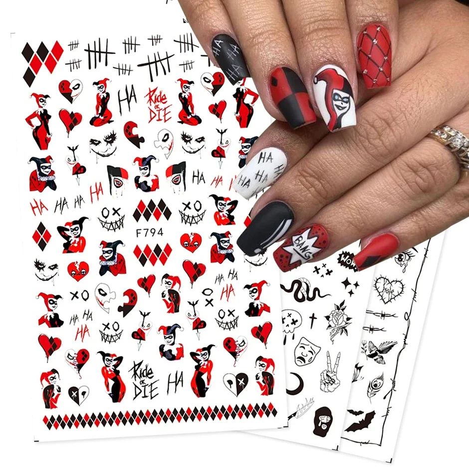 Halloween Nail Design Joker Snake Spider Nail Stickers for Girls Children Party Manicure