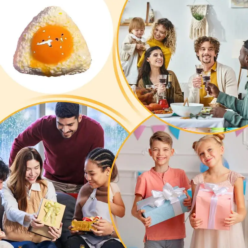 Bola de arroz de huevo para apretar, juguete de simulación de comida, juguete creativo de rebote lento, juguetes antiestrés de silicona para niños y adultos, regalos para aliviar el estrés
