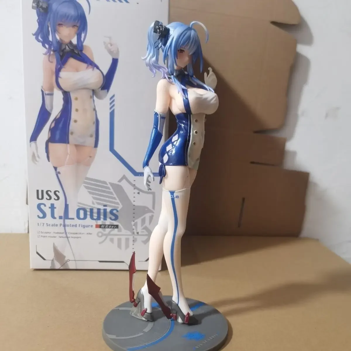 

25cm Saint Louis Handmade Game Blue Route Saint Aunt Beautiful Girl PVC Model Handmade Home Decoration Christmas Gift