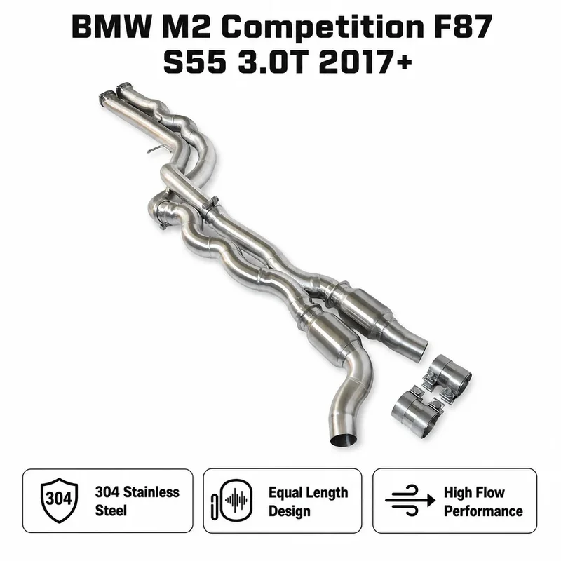 Equal Length 304 Stainless Steel Resonator Mid Pipe for BMW M2C M2 Competition S55 F87 3.0T 2017-2024 Racing Growl