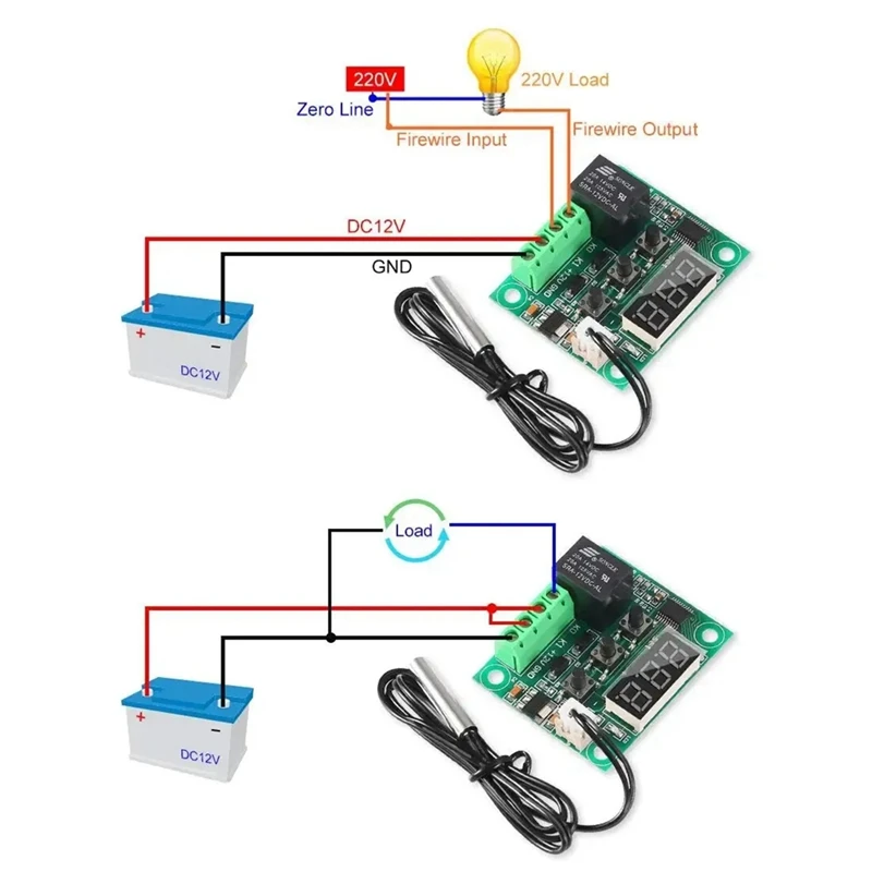 A23F-2Pcs W1209 Temperature Controller Module With Case LED Display Digital Thermostat Module With Waterproof NTC Probe