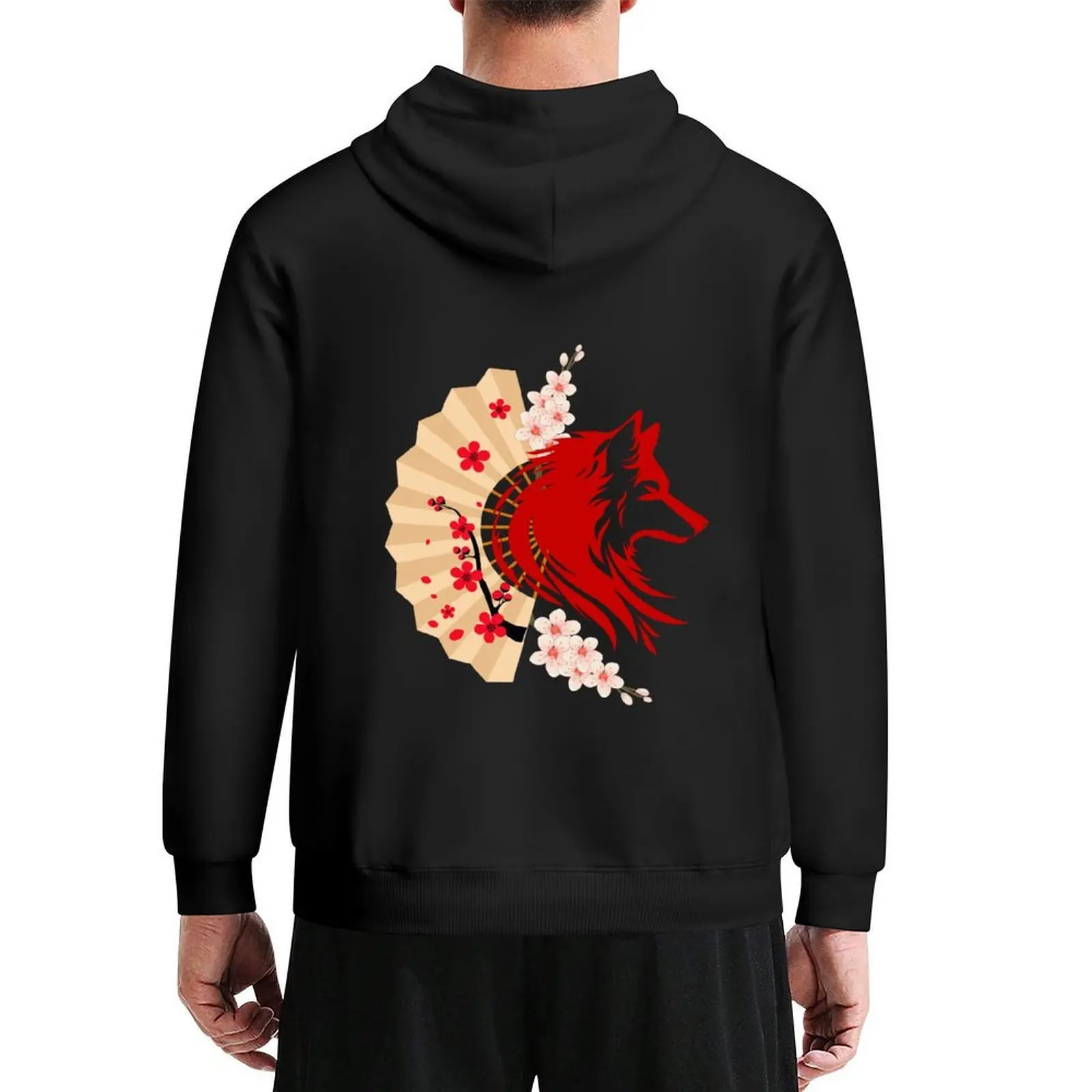 

Japanese wolf lover colorful wolf with flowers Hoodie anime clothes fashion men men's sweat-shirt men clothing tracksuit