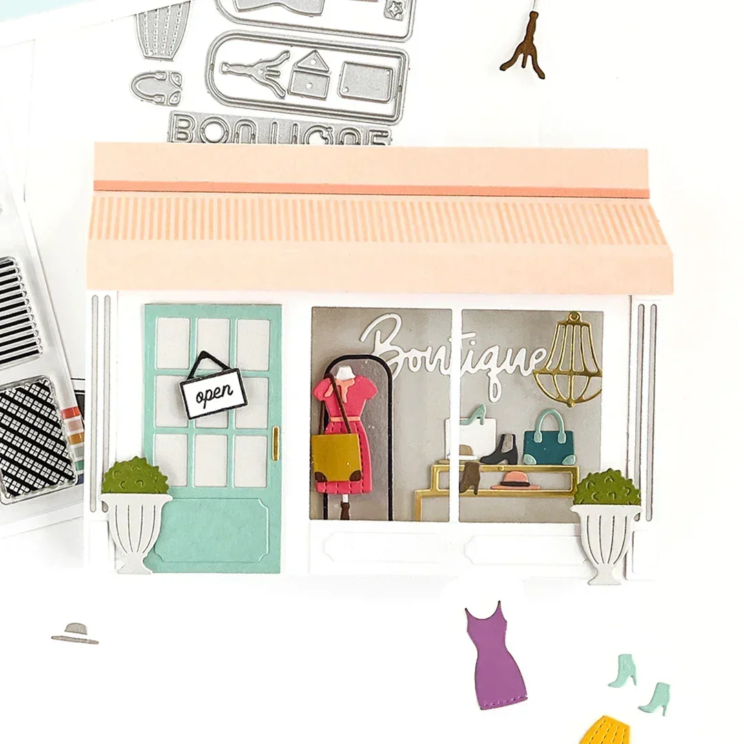 Fashion Window Shoppe Box Silicone Stamps and Cutting Die Set Art Record Die For DIY Scrapbook Paper Cards Embossed Craft DieNew