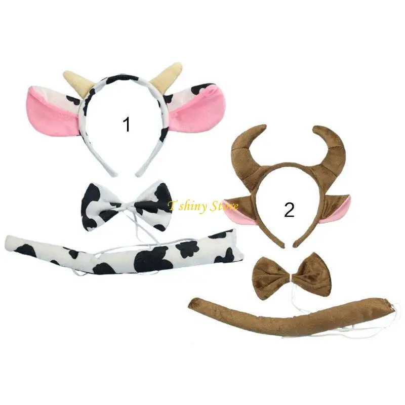 N58F 3 stks/set Koe Dier Hoofddeksels Set Kids Meisjes Jongens Hoofdbanden Strikje Halloween fo