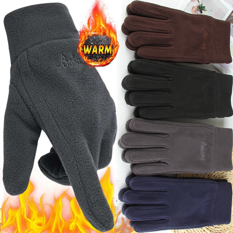 Guantes gruesos de lana para hombre y mujer, guantes térmicos cálidos con dedos completos para invierno, resistentes al viento, para correr, esquiar