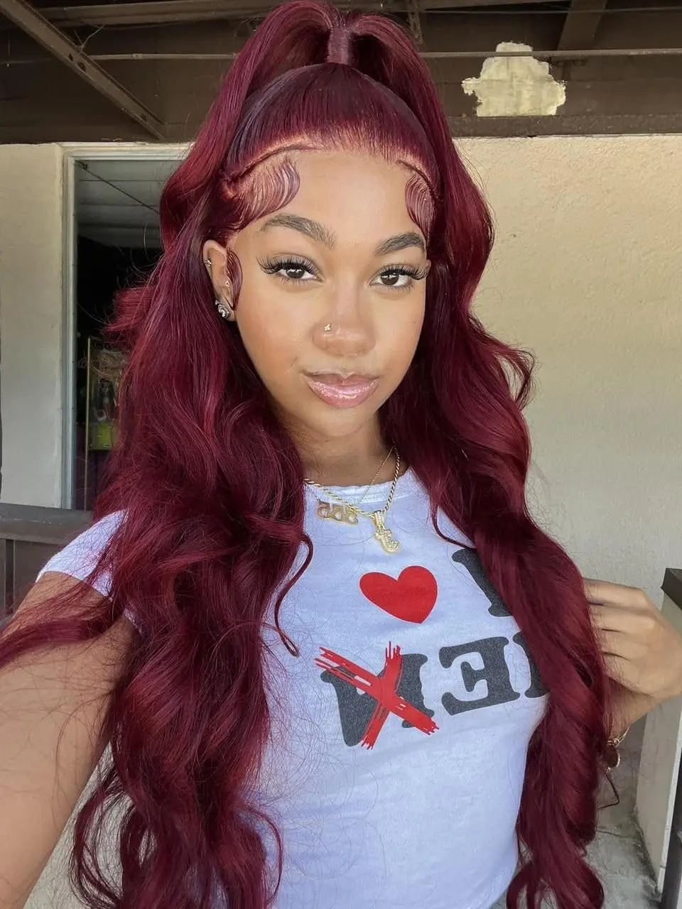 4×1 Lace Synthetic Wig, Long Burgundy 99J Big Wave Wig, Heat-Resistant Synthetic Wig with Middle Parting, Suitable for Women's Parties and Cosplay
