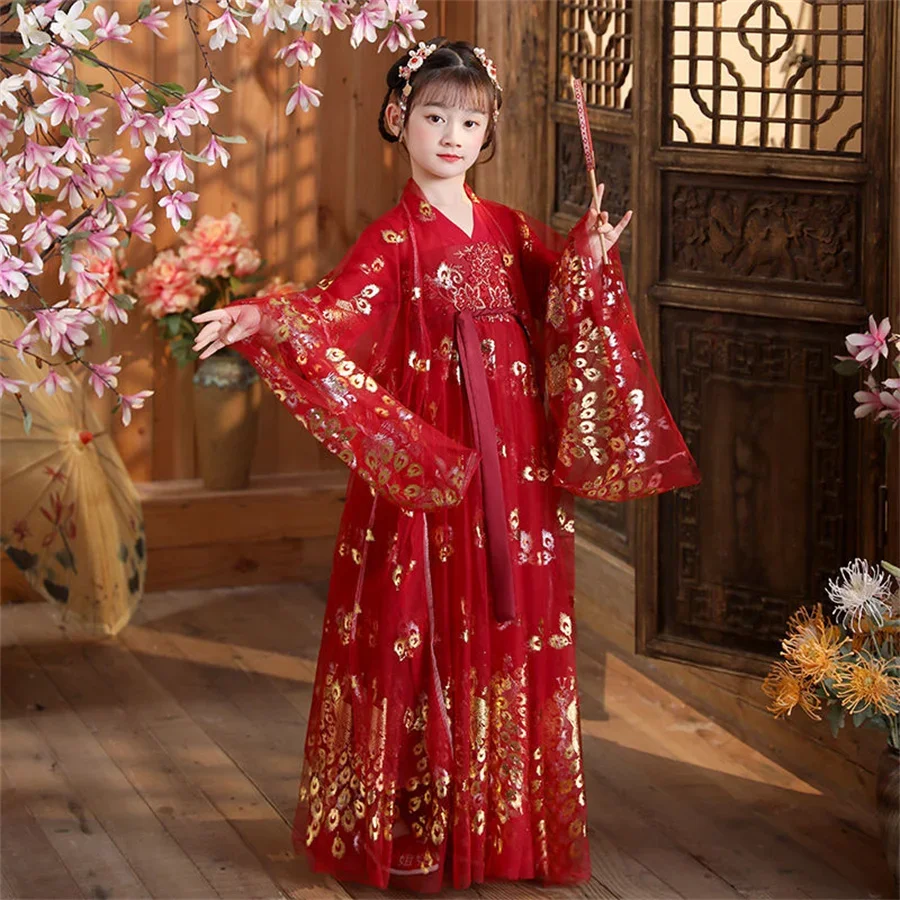 Neues altes chinesisches Seiden-Tang-Dynastie-Hanfu-Kostüm-Set für Mädchen und Kinder, Tanz-Cosplay, traditionelle chinesische Kleidung