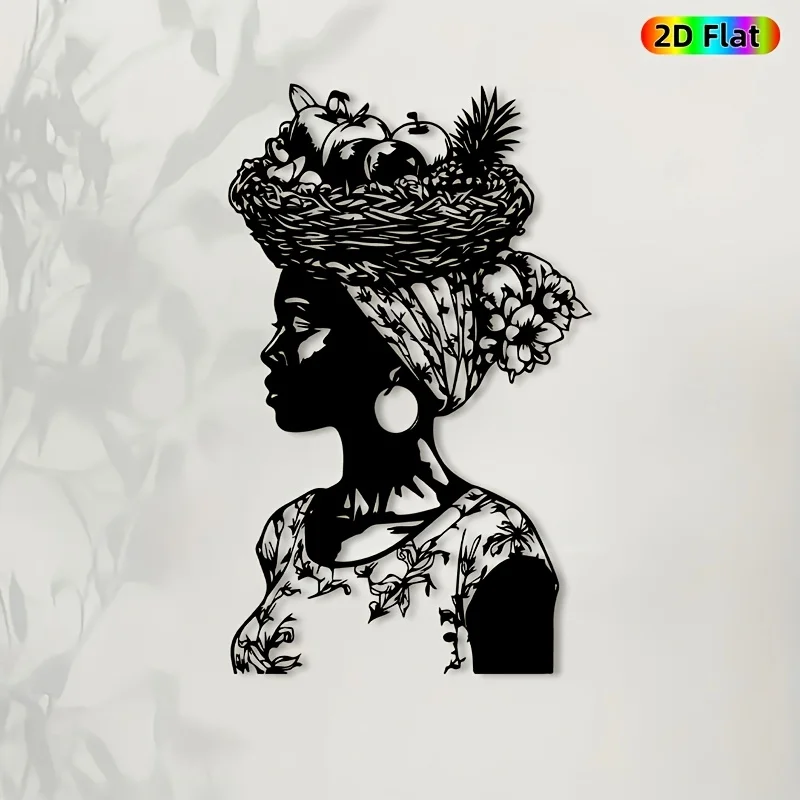1pc African Woman Silhouette Metal Wall Art, Vintage Iron Ethnic Decor for Living Room Garden Fence, New Year Christmas Gift