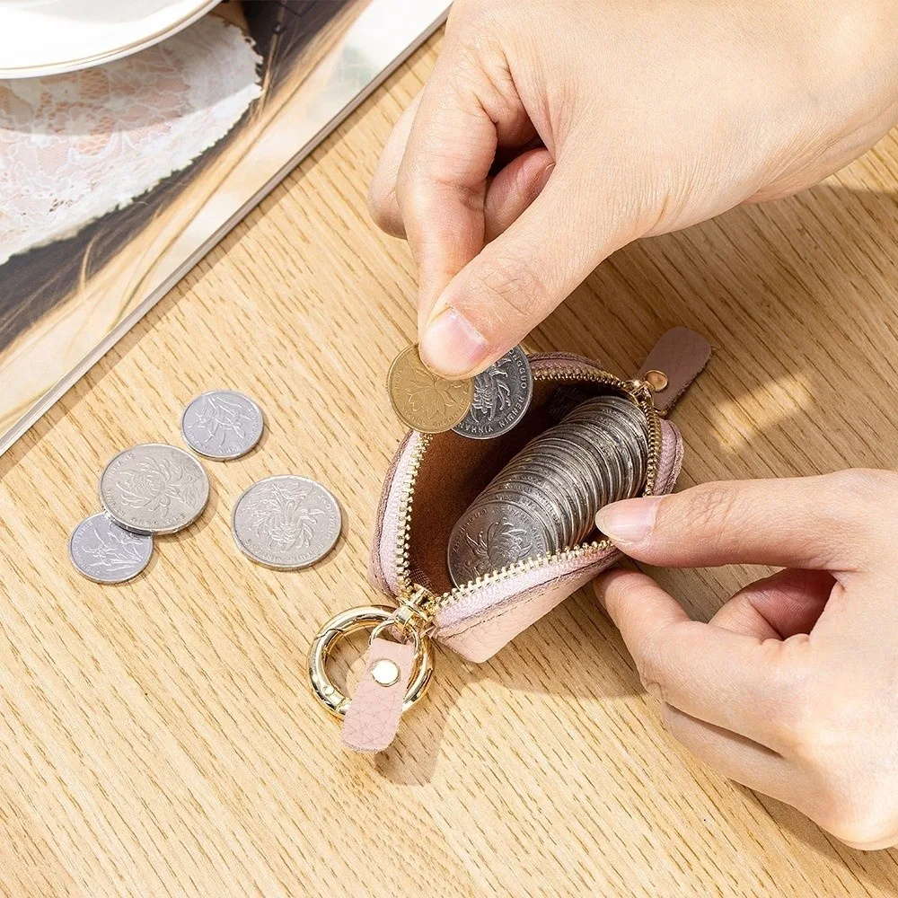 Solid Color Coin Purse Double-Headed Zipper with Hanging Buckle Small Change Pouch Portable PU Leather Mini Storage Bag