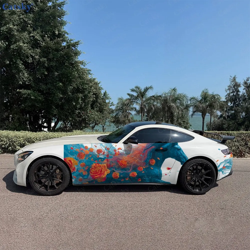 2pcs Ink Style Galloping Horse Car Side Wraps, Self-Adhesive PVC Waterproof & Scratch-Resistant Stickers, Car Accessory Gift