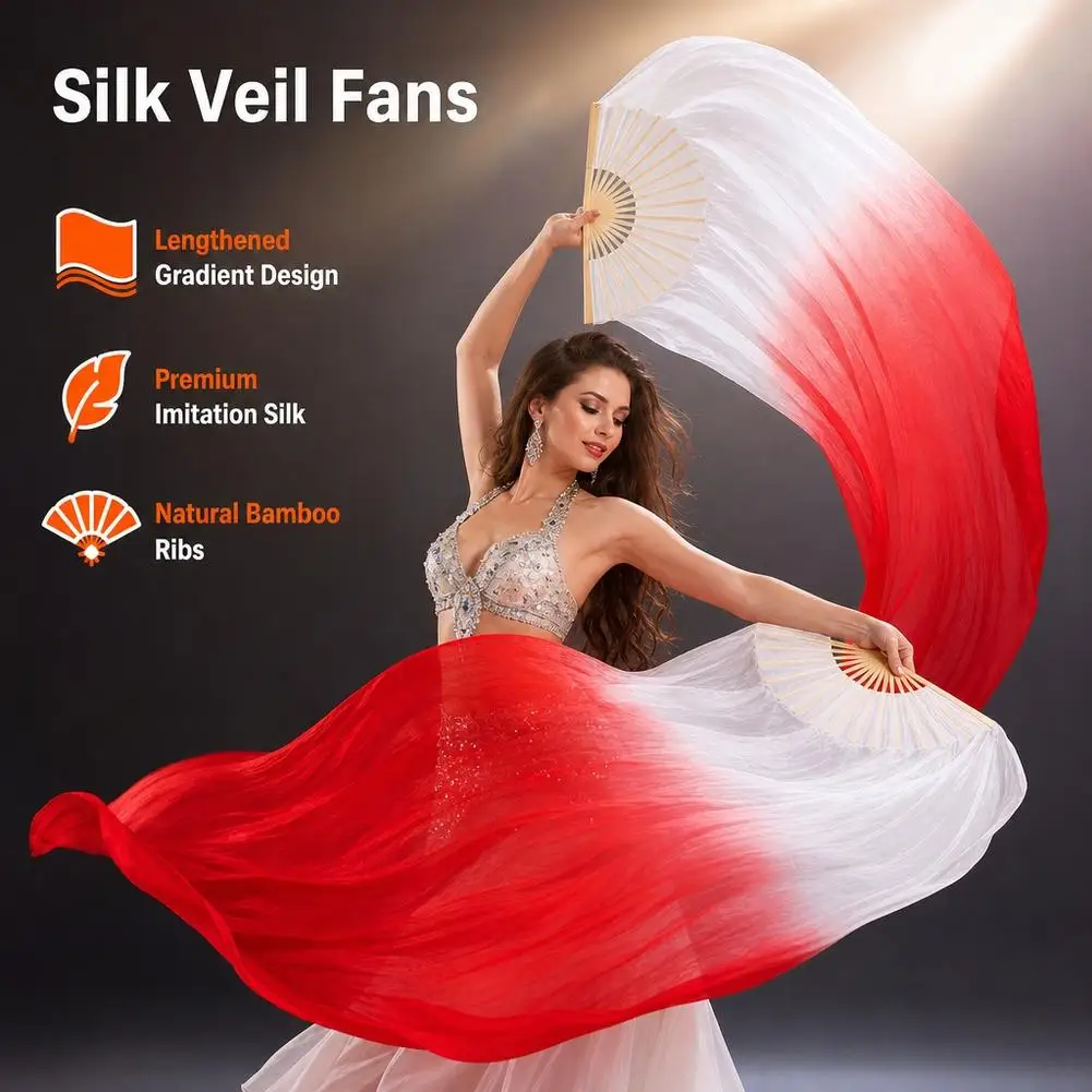 Wite Gray Silk Dance Fan 100% Real Silk Belly Dance Stage Performance Props Fans Hand-dyed Multiple Colors Silk Veils