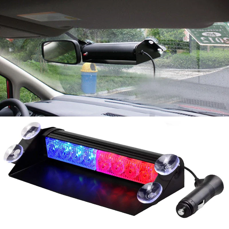 8 LED Police Lights Strobe Light For Car 12V Emergency Signal Lamps Warning Light Auto Truck Flashing Windshield Flash Lighting