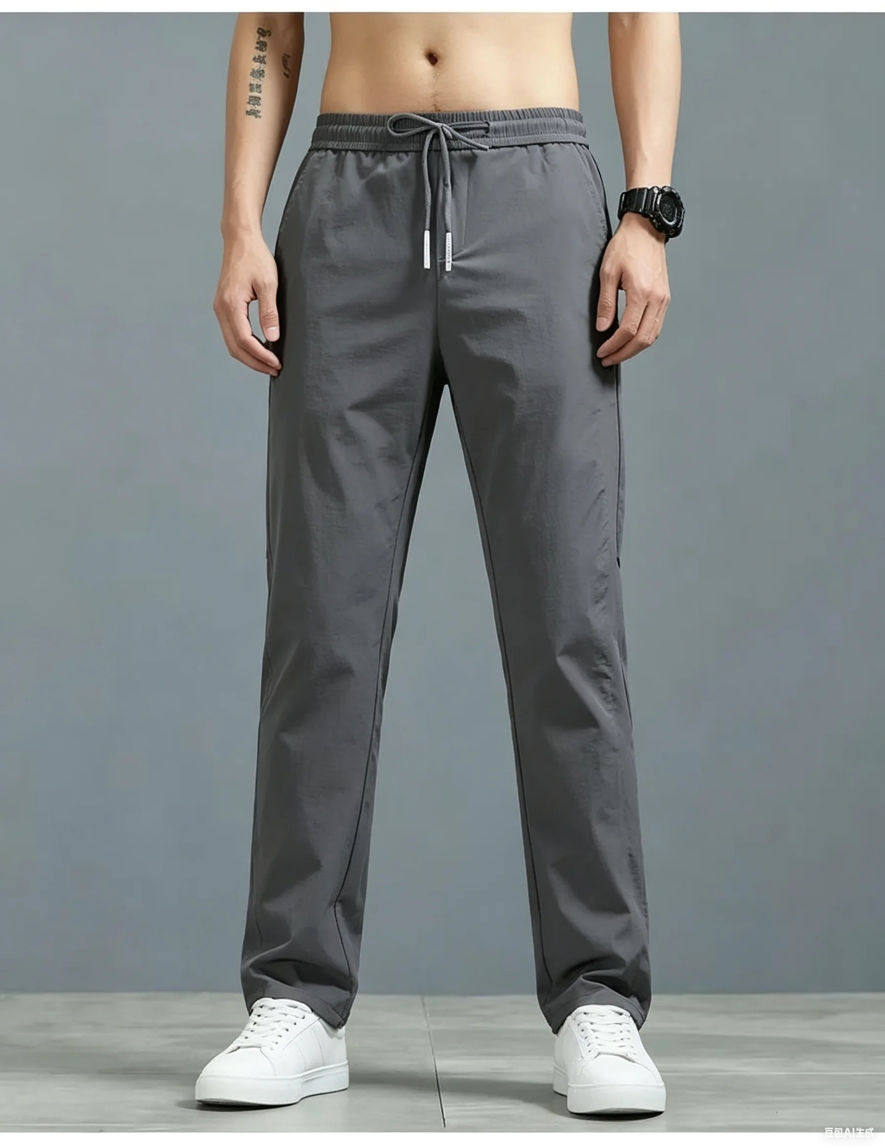 Sommerliche, atmungsaktive Herren-Freizeithose, schnelltrocknend, gerade geschnitten, mit elastischem Bund, Jogginghose, koreanische klassische Sporthose – Detail 3