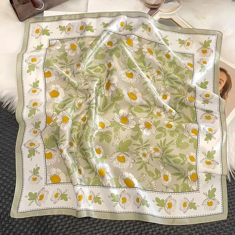 

Шарф женский 70*70 см, леопардовый, зелено-коричневый, из имитации шелка, свежий, элегантный, универсальный, для головы, одежды, сумок, квадратный платок, подарок