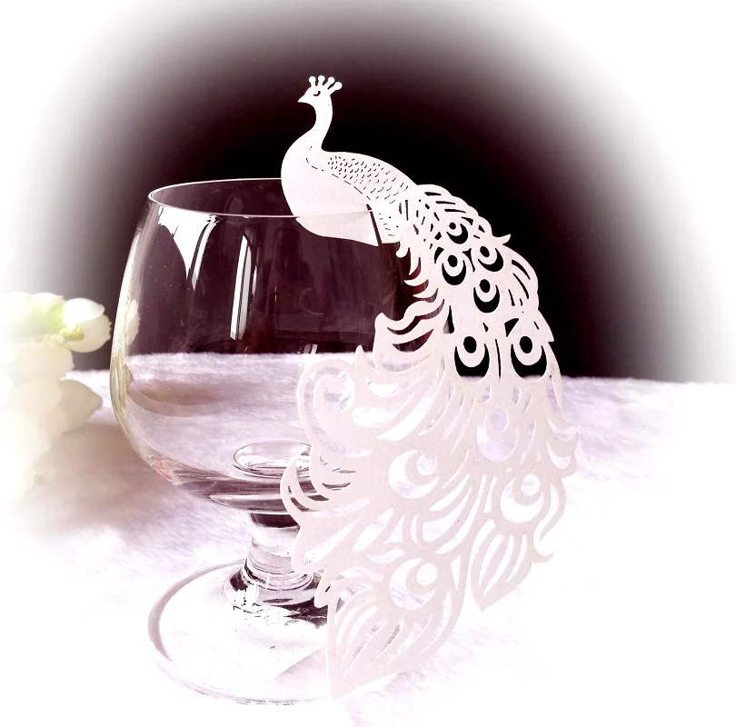 100pcs Hollow Peacock Place Cup Card Wine Glass Paper Wall Stickers For Wedding Birthday Party Baby Shower Favor Gift Decorate