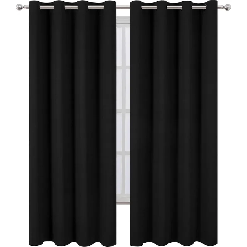 Blackout Curtains 66 X 84 Inch/Black Curtains Set of 2 Panels/Thermal Insulated Room Darkening Bedroom Curtains