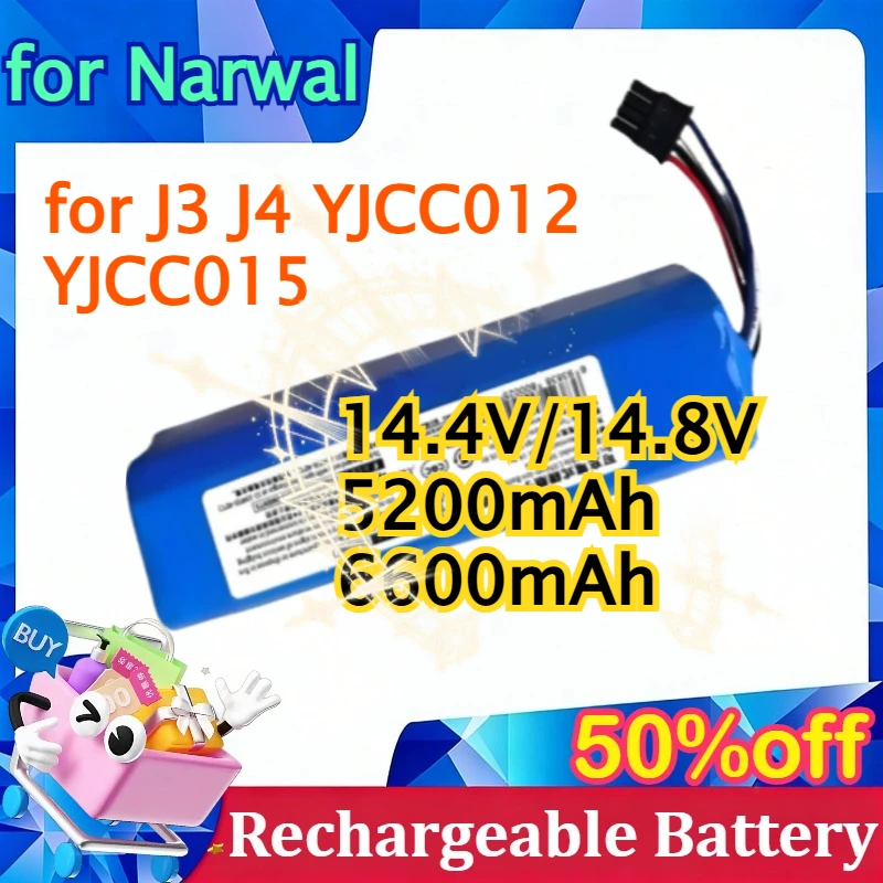 

14.4V/14.8V 5200mAh 6600mAh Rechargeable Li-ion Battery for Narwal J3 J4 YJCC012 YJCC015 Robot Vacuum Cleaner