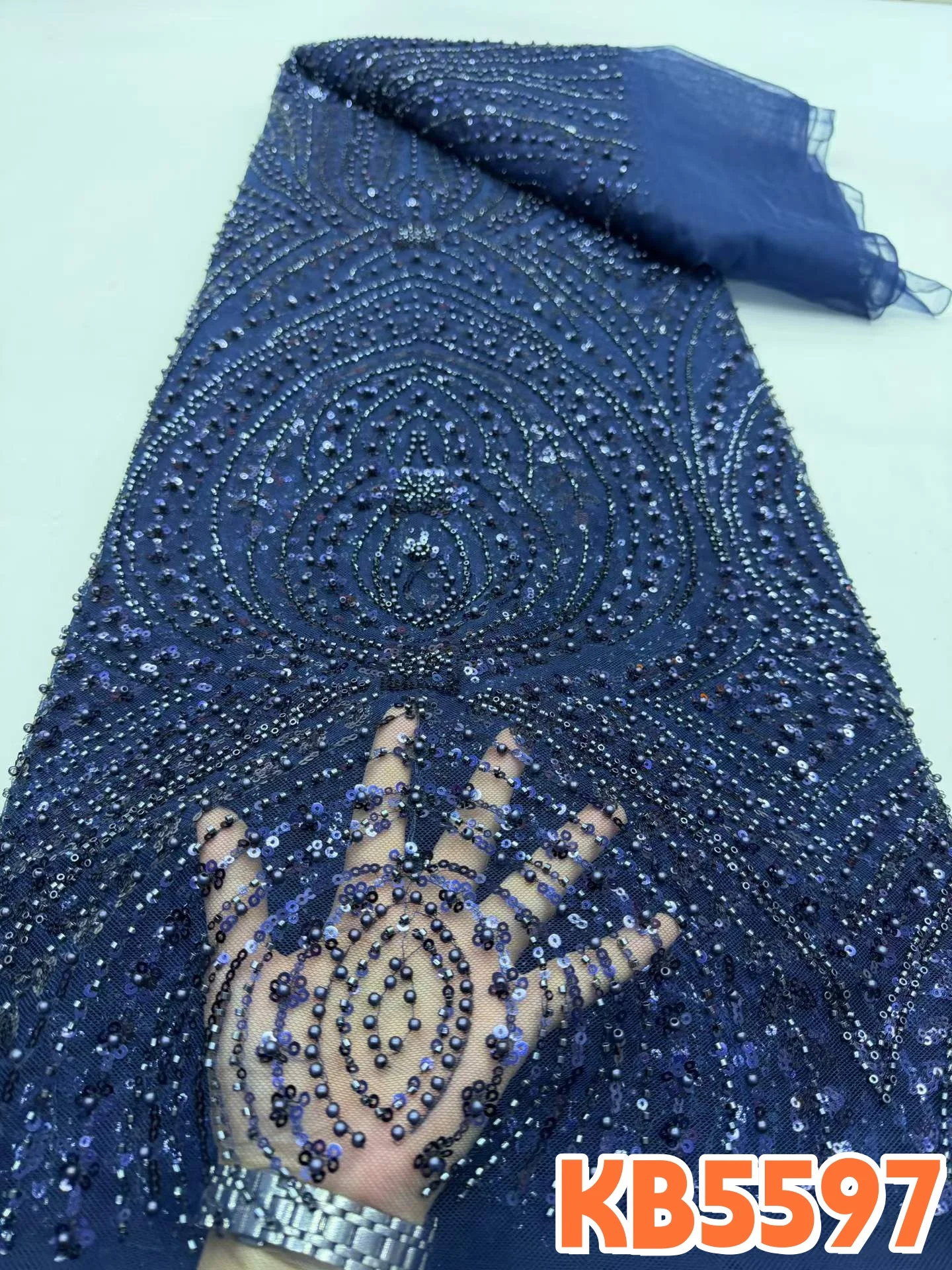 

Royal Blue Beads Sequins Tulle Lace Fabric Africa Nigeria Wedding Party Dress Fabrics Gold Rose Embroidered Lace Fabric KB5597