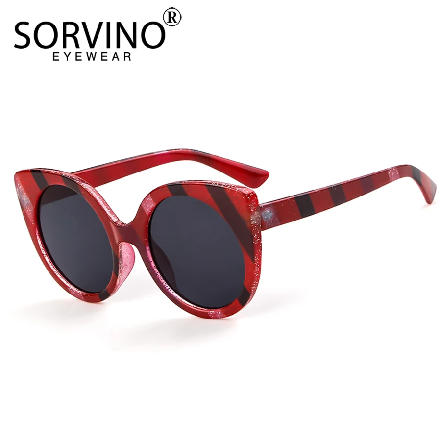 Sorvino Retro Designer Glitter Cat Eye Sunglasses Women Luxury Brand Oversized Stripe Candy Cateye Sun Glasses Red Shades SP127