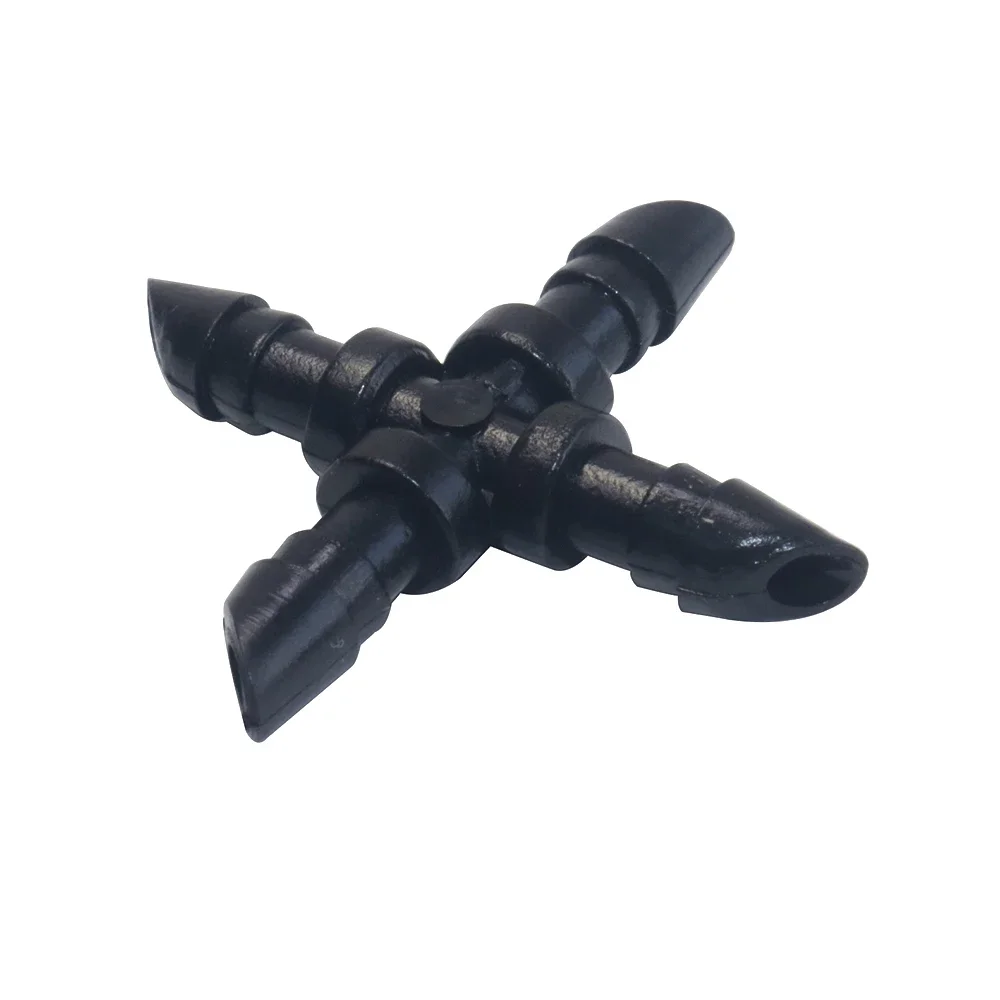 200 Pcs garden drip irrigation cross shaped four-way pipe and 7mm inner diameter capillary tube for use Length 3.5cm/1.3in