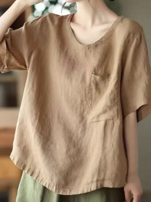 ゆったりとしたコットンリネンまたはスウェット素材のレディーストップス、プラスサイズ、ヴィンテージ風、スリムなインナーウェア、夏用、ケット付き