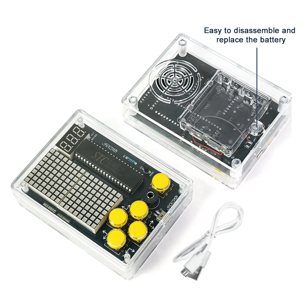 DIY Upgraded Pixel Game Console Electronic Kit Red LED Dot Matrix Digital Tube Display Soldering Practice Kit Adjustable USB 5V