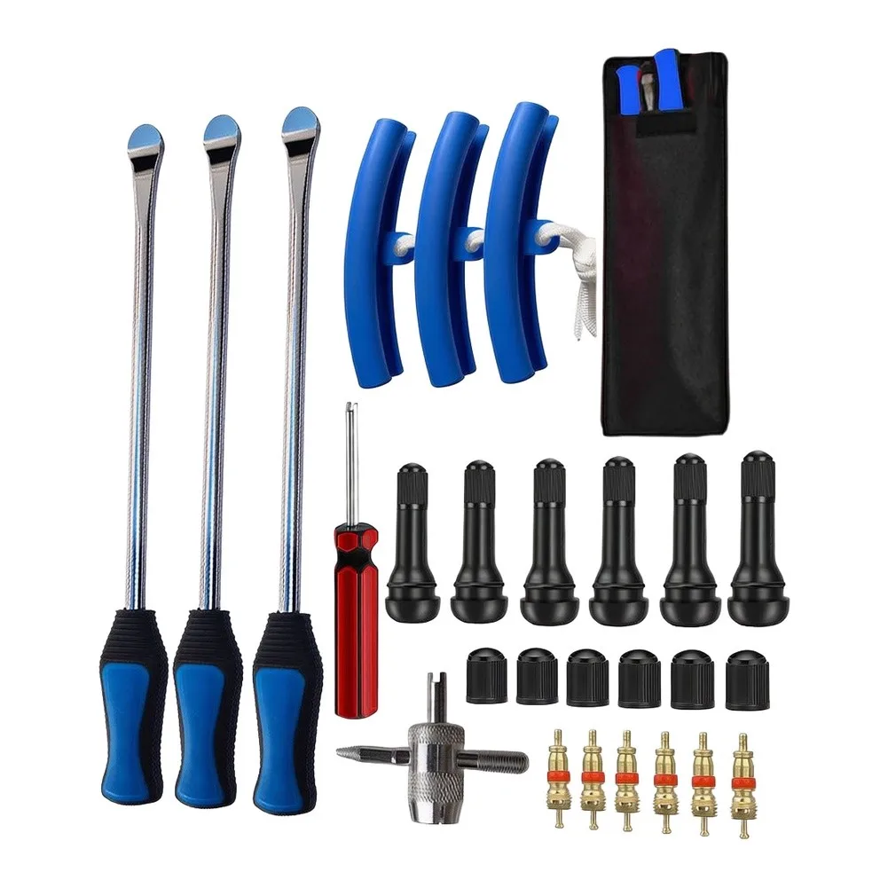 375mm Tire Spoon Lever Kit 26Pcs Stainless Steel With Rim Protectors And Valve Tools For Motorcycle Bike Wheel Changing