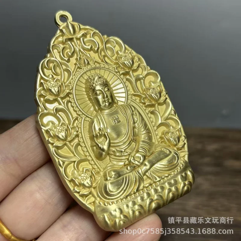 Antique Solid Thickened Shakyamuni Pendant Necklace, Exquisitely Carved Buddha Figurine Ornament Home Worship