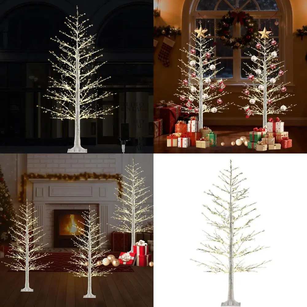 

800 светодиодов теплого белого мерцающего березы, 5 футов с предварительной подсветкой, рождественский декор с таймером и регулировкой яркости