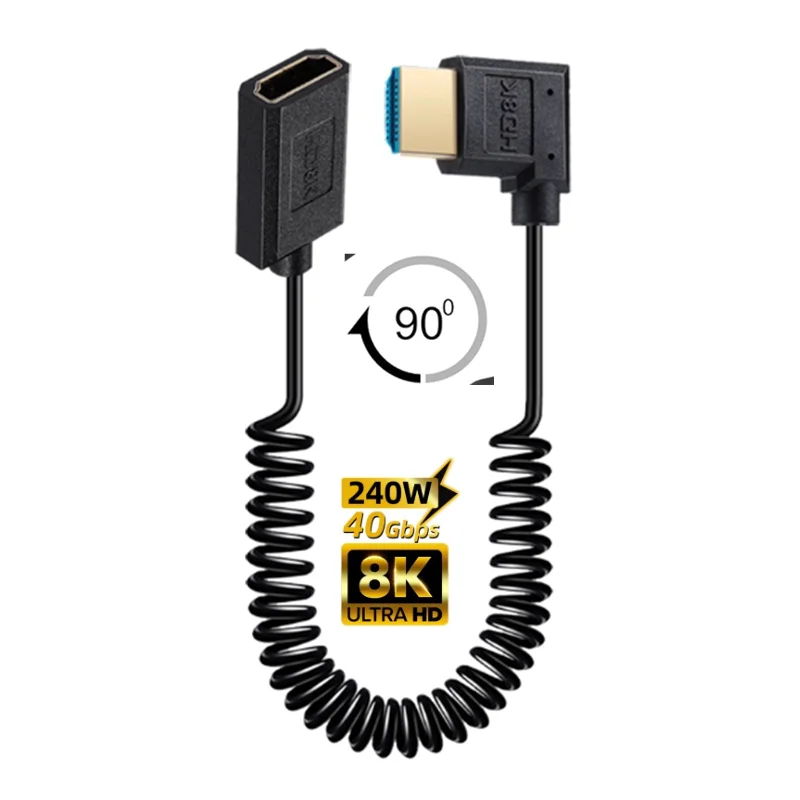 Spring Retractable Digital Camera Cable HD 90 Degree Angle 8K60Hz Micro/Mini HDMI Compatible Male to HDMI Compatible Female