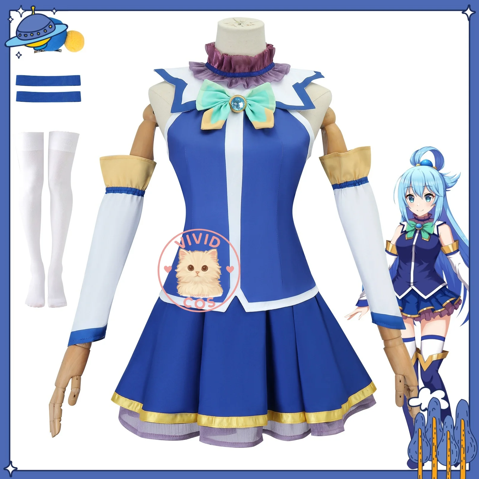 

KonoSuba:God’s Blessing on This Wonderful World Aqua Halloween Cosplay Costume Complete Set Role-playing As Character Blue Dress