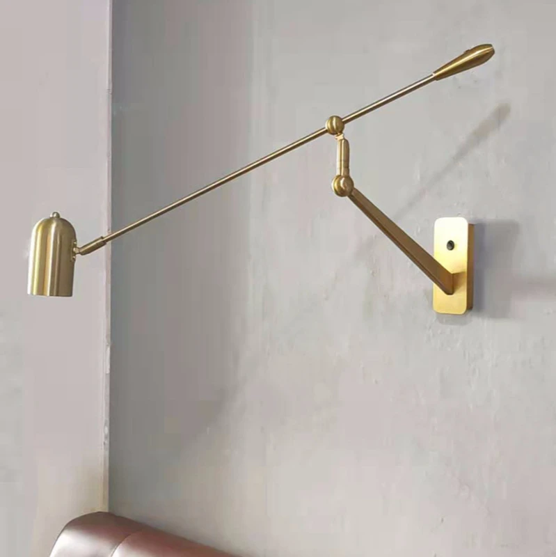 2026 Nordic Long Pole Copper Wall Light Gold Rotating Arm Reading Light Living Room Decoration Bedroom Bedside Sofa Backdrop Lig