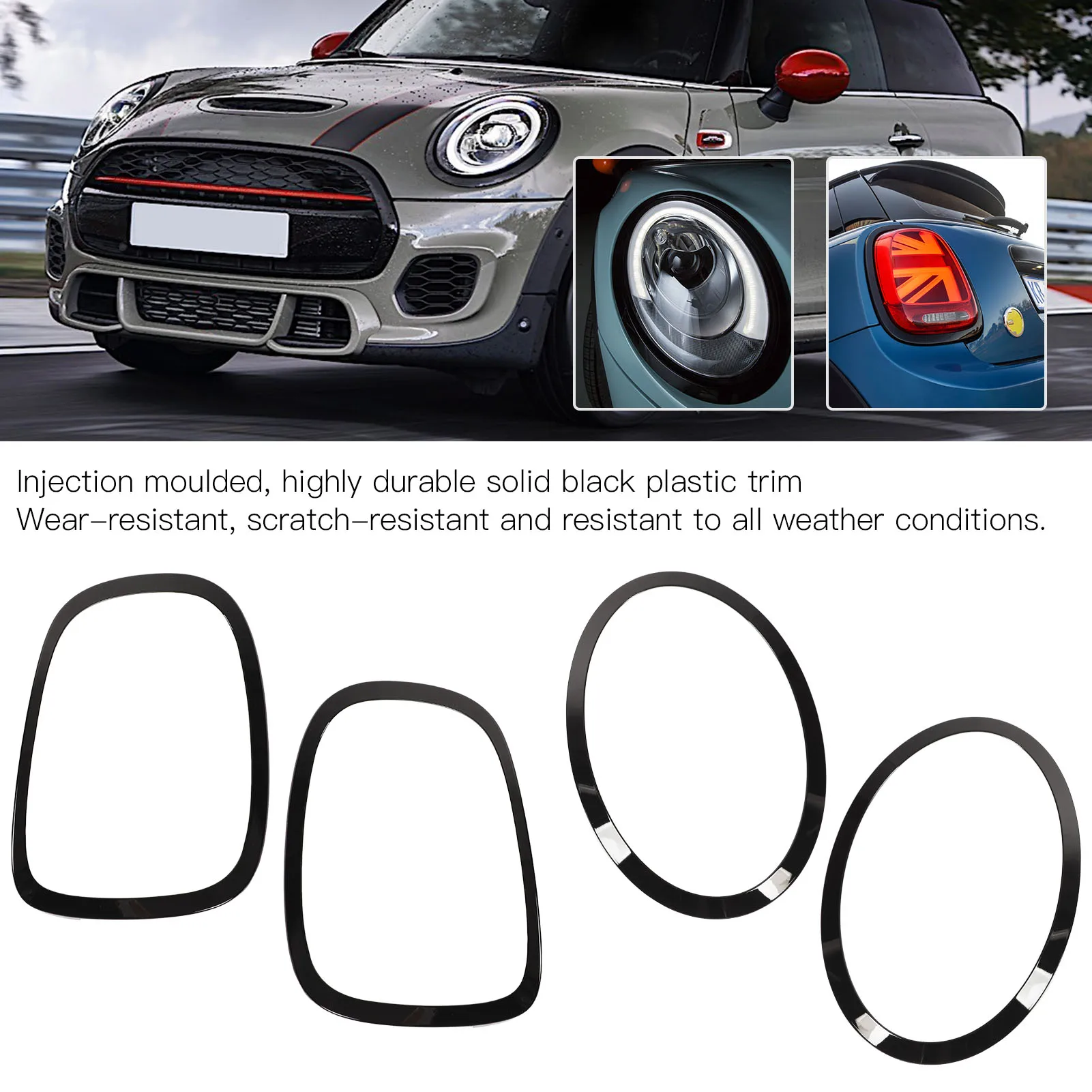 

Glossy Black Headlight Taillight Surround Cover Trims Direct Fit for Mini F55 F56 F57 One S JCW 2014+ Car Exterior Decoration