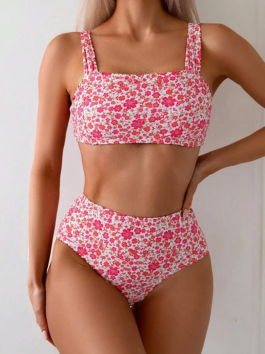 Sexy Floral Print Female Swimsuits Women Bikini 2025 Swimwear High Waisted Bikinis Sets Two Pieces Bandeau Bathing Suit Beahwear