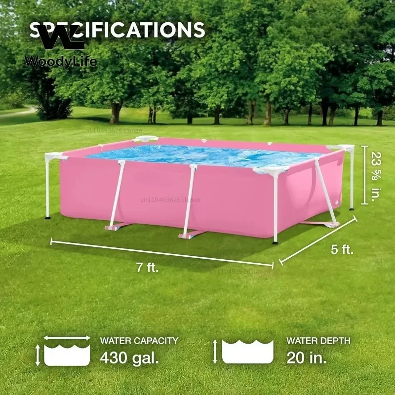 Activity priceRectangular Metal Frame Above Ground Outdoor Backyard Swimming Pool 439 Gallons Water Pink 5 Foot Width 23 And Fiv