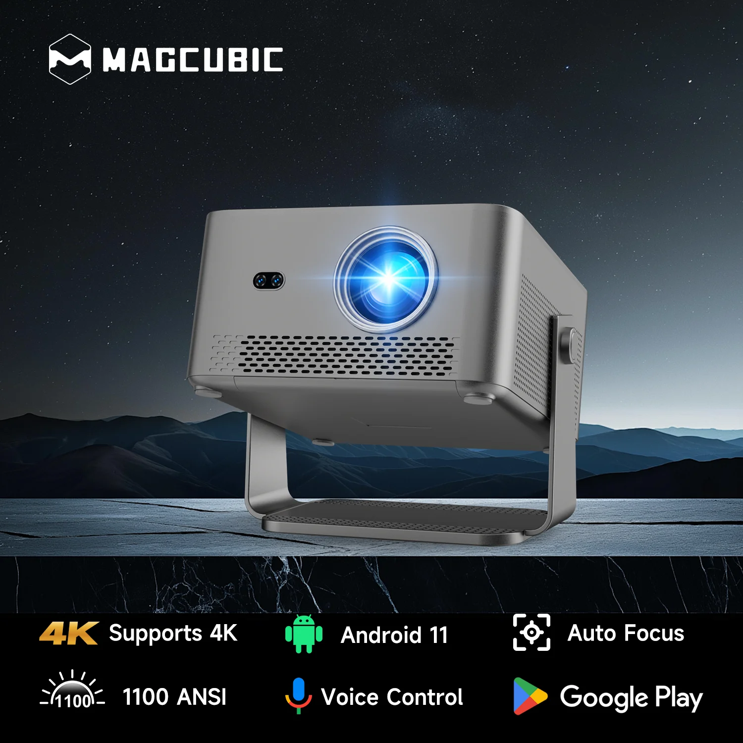 Magcubic Projektor HY450GTV Google TV Projektor 1100 ANSI 1080P Nativ Autofokus Keystone WiFi HDR10 für Heimkino