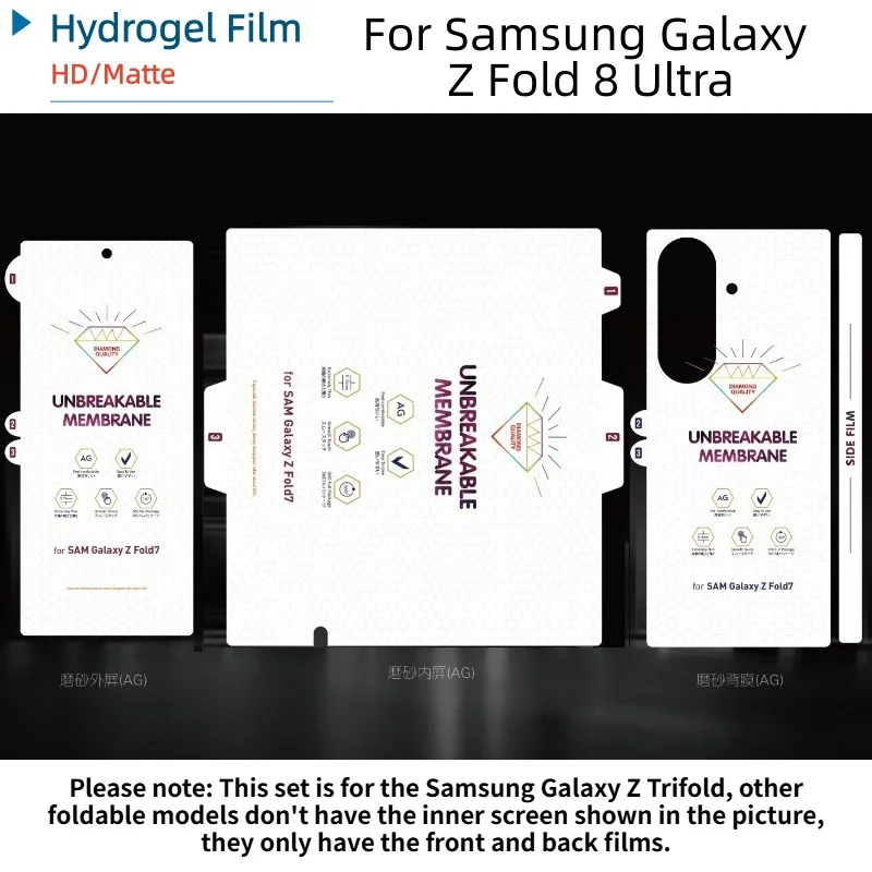 Transparent HD Matte Unbreakable Membrane Back Rear Hydrogel Film for Samsung Z Fold 8 Ultra 8 7 6 5 4 3 Clear Screen Protector