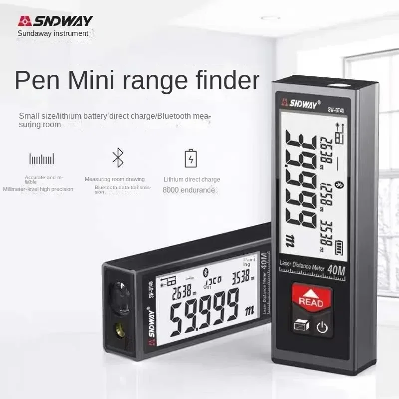 SNDWAY Mini Electronic Ruler SW-BT40 High-Precision Bluetooth Laser Rangefinder Infrared Measuring Ruler 40 50 60 APP BT