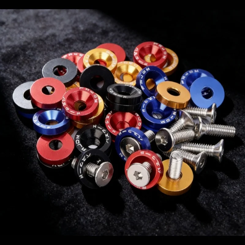 

20pcs Lug Nuts Jdm Car Modification M6 Gasket Concave Screw 1.9cm Hexagonal Fasteners A Set Screw Fender Bumper Engine Aluminum