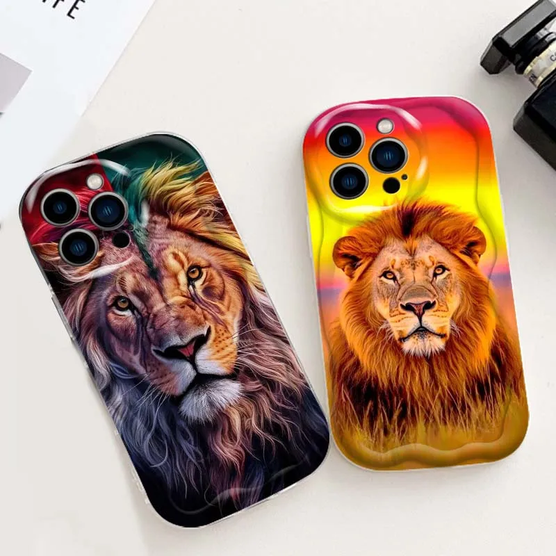 

Luminous Lion Cool Art Phone Case For Apple iPhone 16 16E 15 14 13 12 11 XR XS X Pro Max Plus Wave Oil Cover Soft Funda