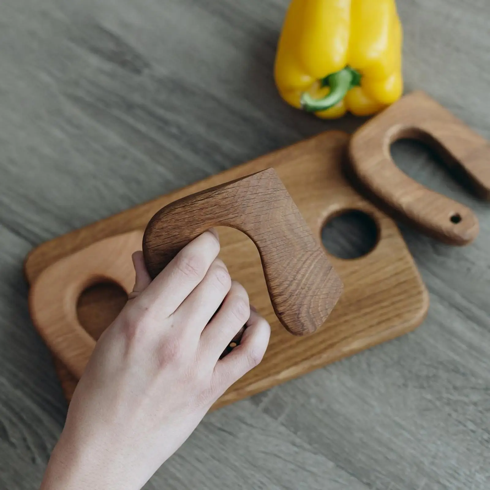 

Montessori Kids Wooden Cutting Board And Set for Cakes Cheese Fruits