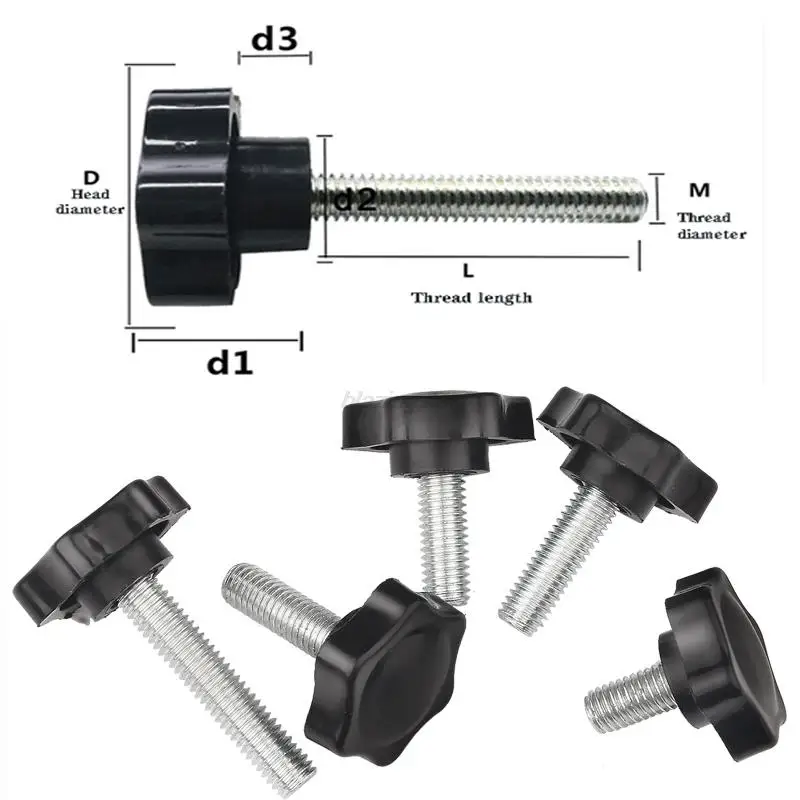 5/10PCS Star Shape Thread Clamping Handle Bolt Bakelite Hand Knob Tightening Screw Industry Equipment Plastic Steel M5 M6 M8