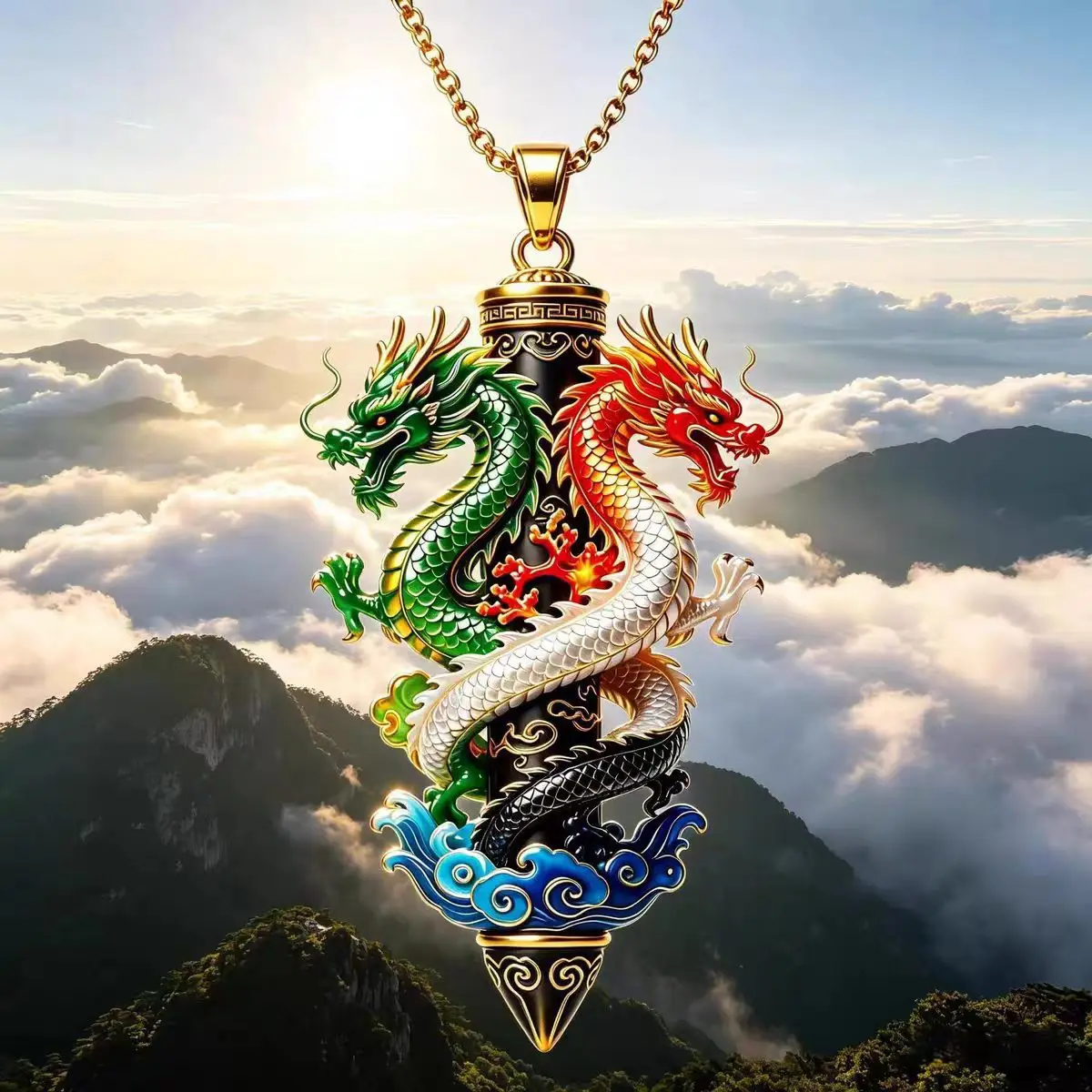 New Chinese Style Double Dragon Winding Column Pendant for Male and Female Couples Amulet,Fashionable Gift Necklace for Friends