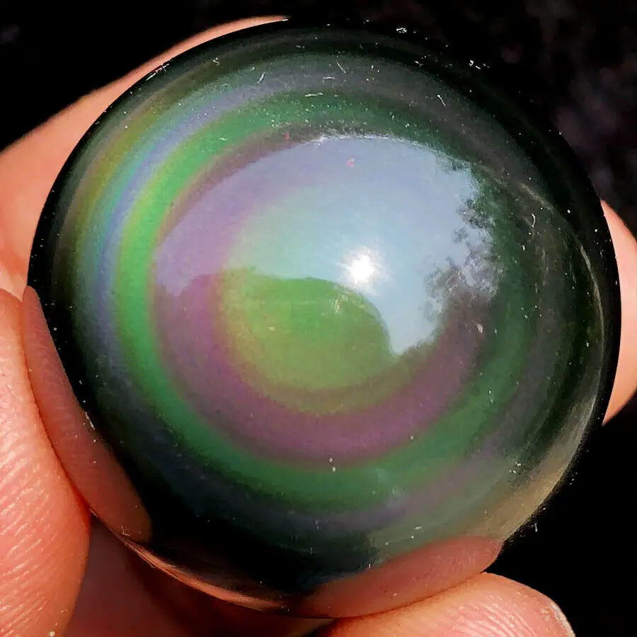 Natural Rainbow Cat's eye Obsidian Crystal Sphere Healing Home Office Decorative Gift