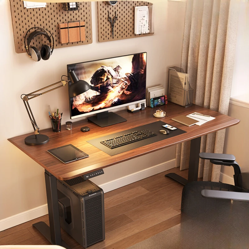 Smart electric lifting office learning computer desk with solid wood movement