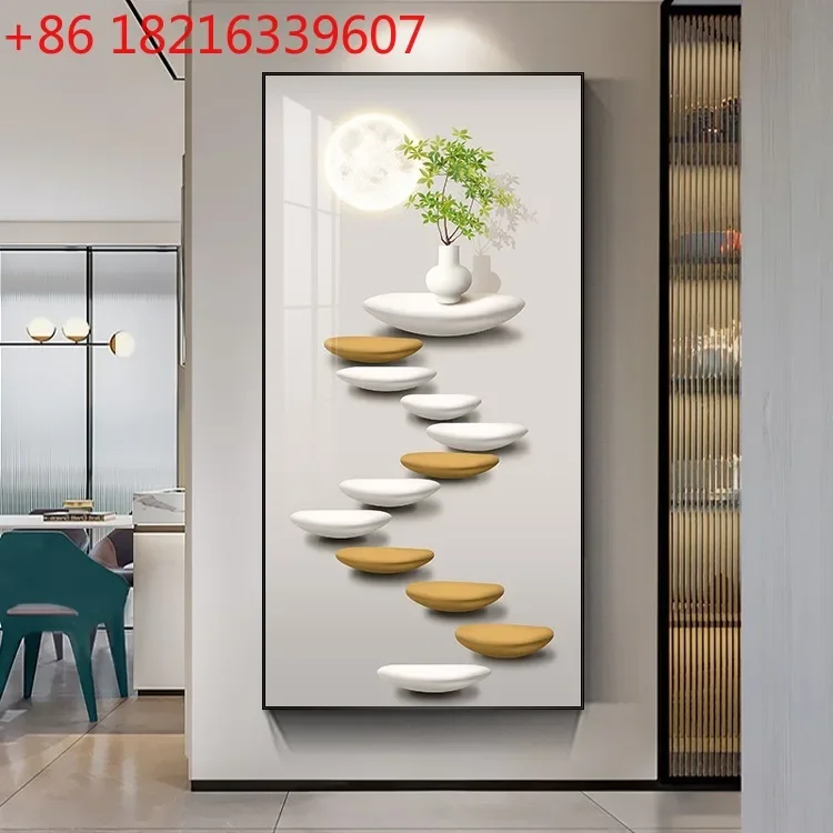 Decorative paintings High-end entry corridor aisle hanging paintings Step by step modern small fresh green plant murals